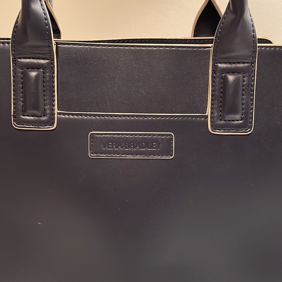 Vera Bradley leather handbag Navy blue with white trim - Picture 2 of 4